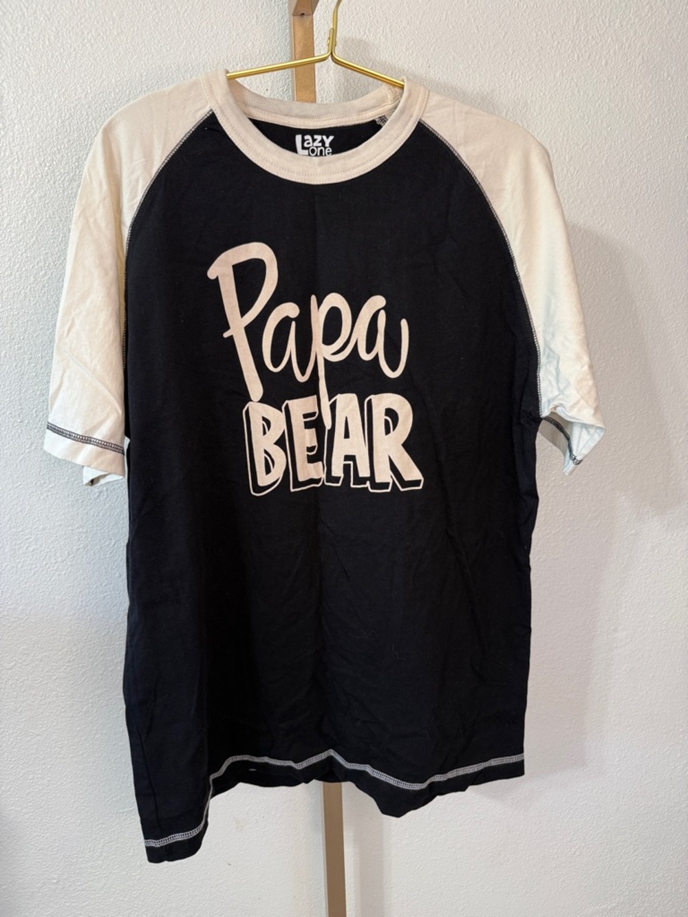 Lazy One Papa Bear pajama Tee - Black & Cream- Medium